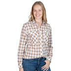 Just Country Womens Abbey Full Button L/S Print Shirt (WWLS2562) Tan/White Check