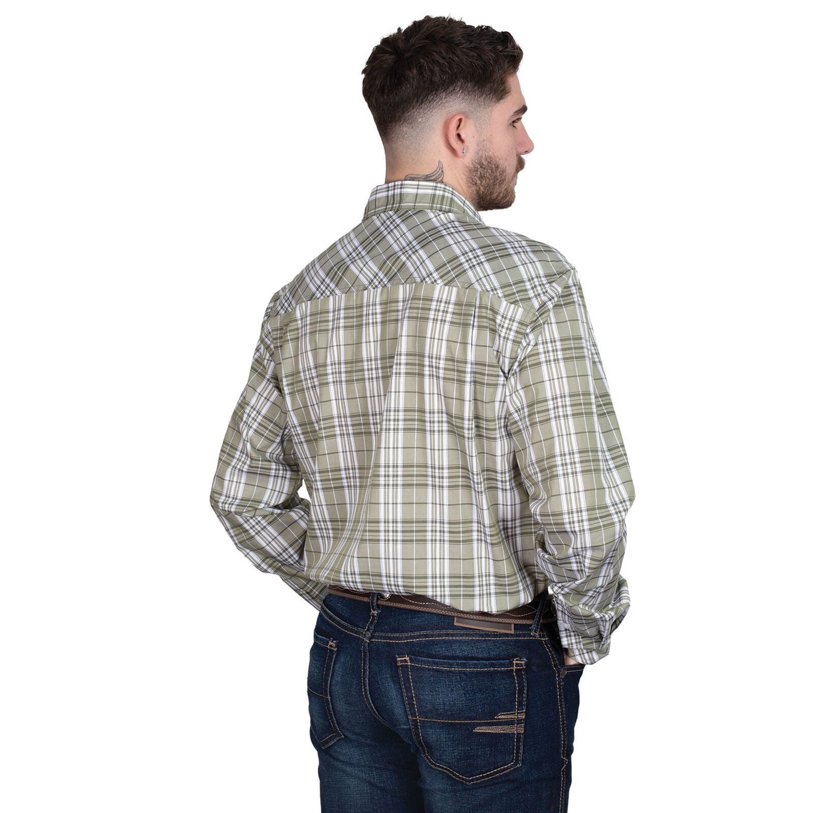 Just Country Mens Austin Full Button L/S Print Shirt (MWLS2586) Olive Plaid