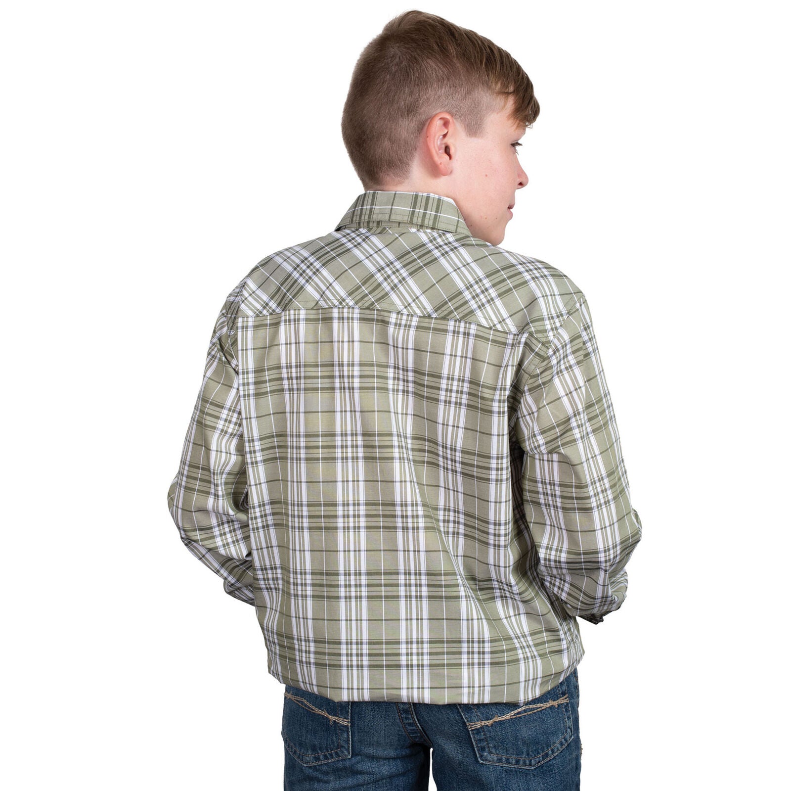 Just Country Boys Brayden Half Button L/S Print Shirt (BWLS2586) Olive Plaid