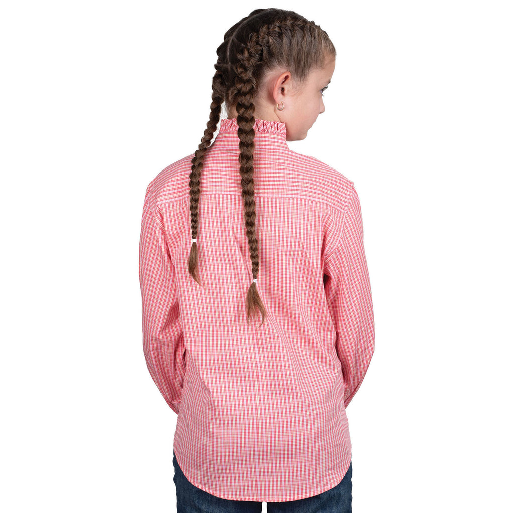 Just Country Girls Gracie Frills Full Button L/S Print Shirt (GWLS2566) Light Pink/Pink Plaid [SD]