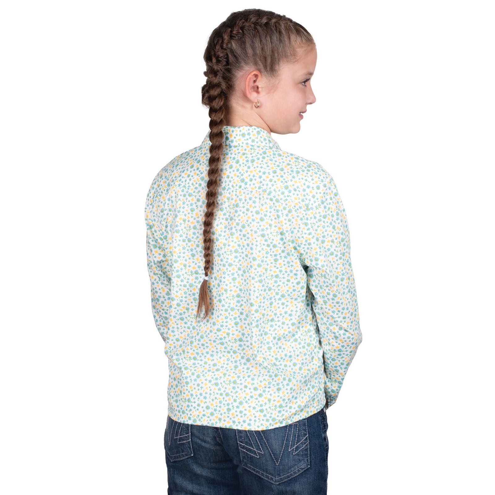 Just Country Girls Harper Half Button L/S Print Shirt (GWLS2570) White/Blue Daisies