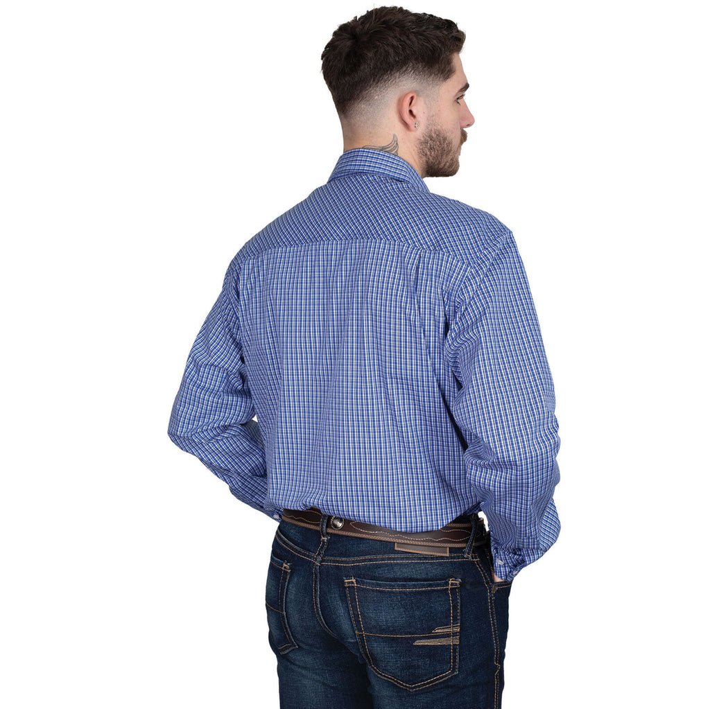 Just Country Mens Austin Full Button Print L/S Work Shirt (MWLS2588) Cobalt/Light Blue Check