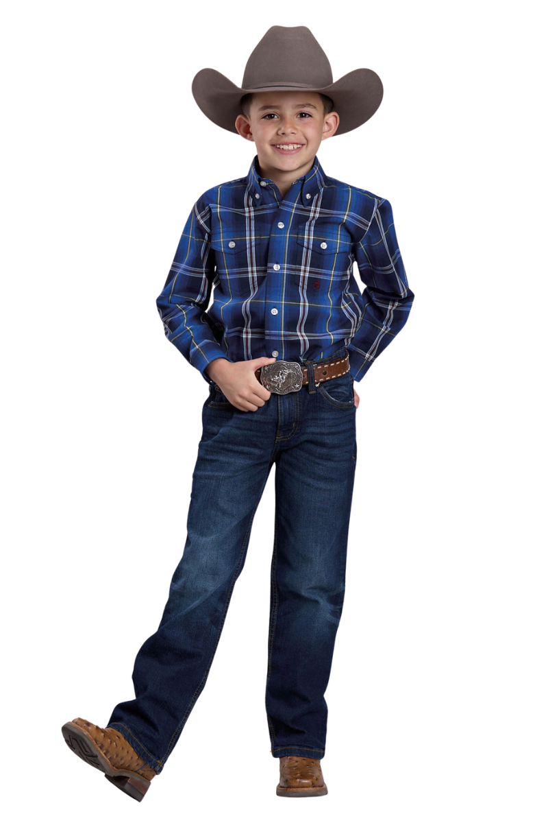 Roper Boys Amarillo Collection L/S Shirt (30378056) Plaid Blue