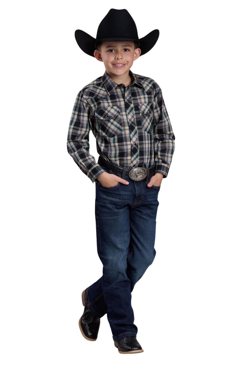 Roper Boys Karman Classic 55/45 Collection L/S Shirt (30101078) Plaid Green