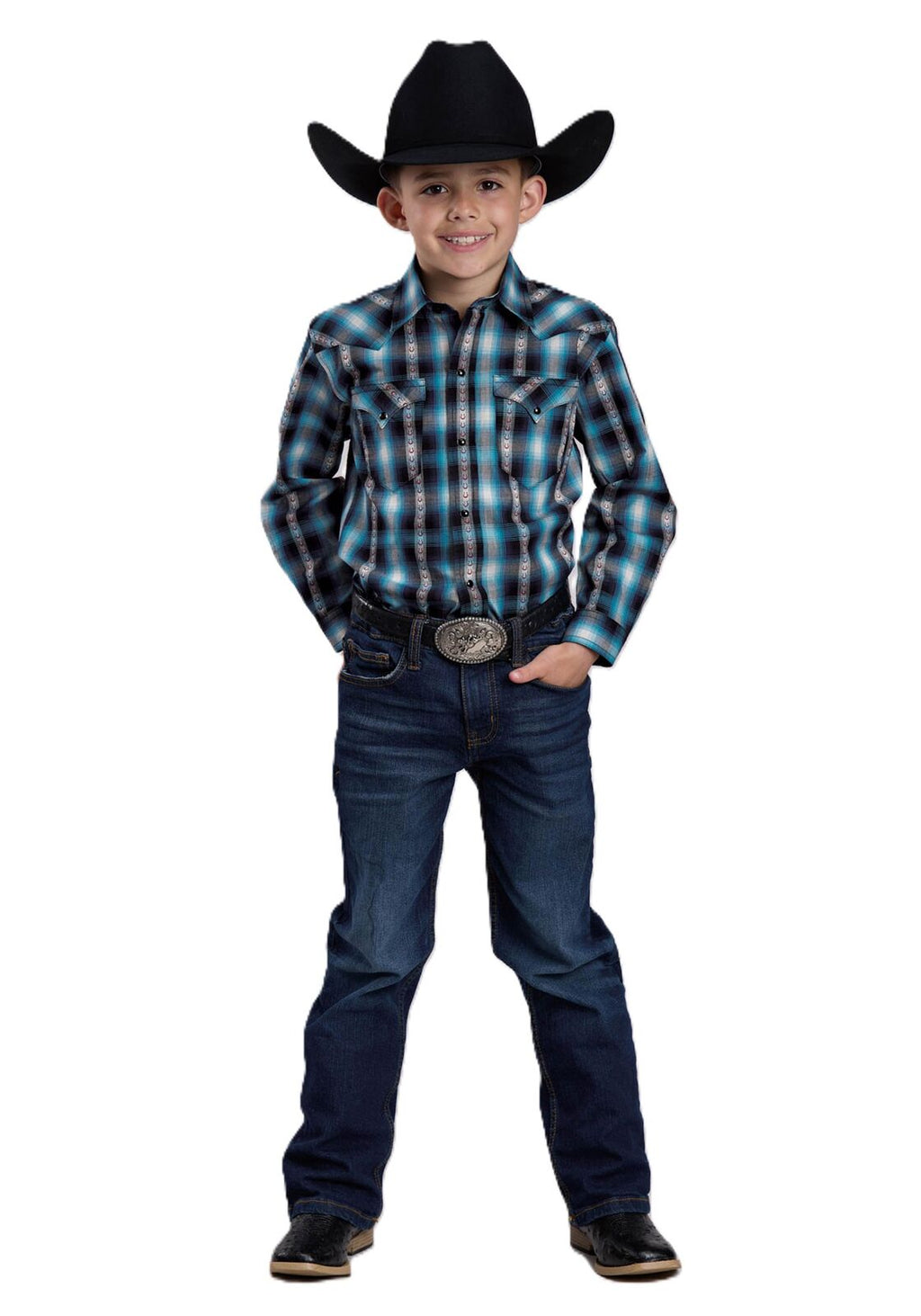 Roper Boys West Made Collection L/S Shirt (30062160) Plaid Blue