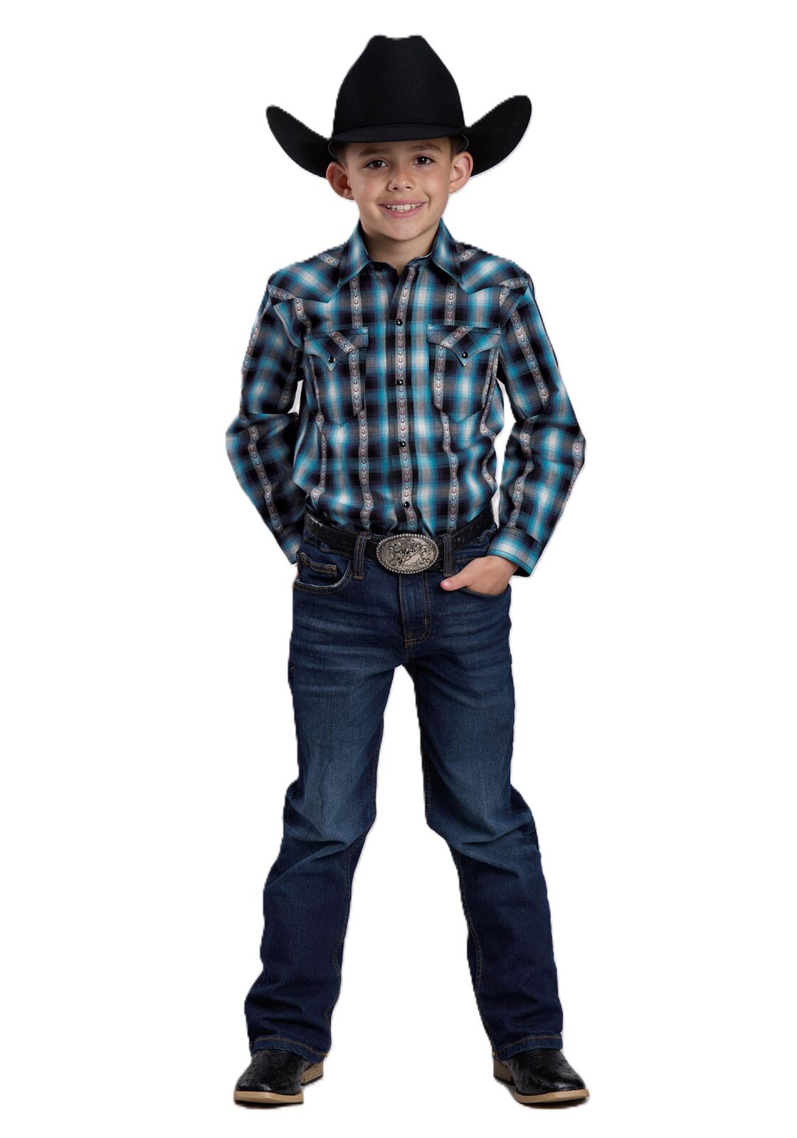 Roper Boys West Made Collection L/S Shirt (30062160) Plaid Blue