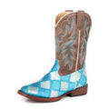 Roper Kids Glitter Blocks Western Boots (18901641) Blue/Brown