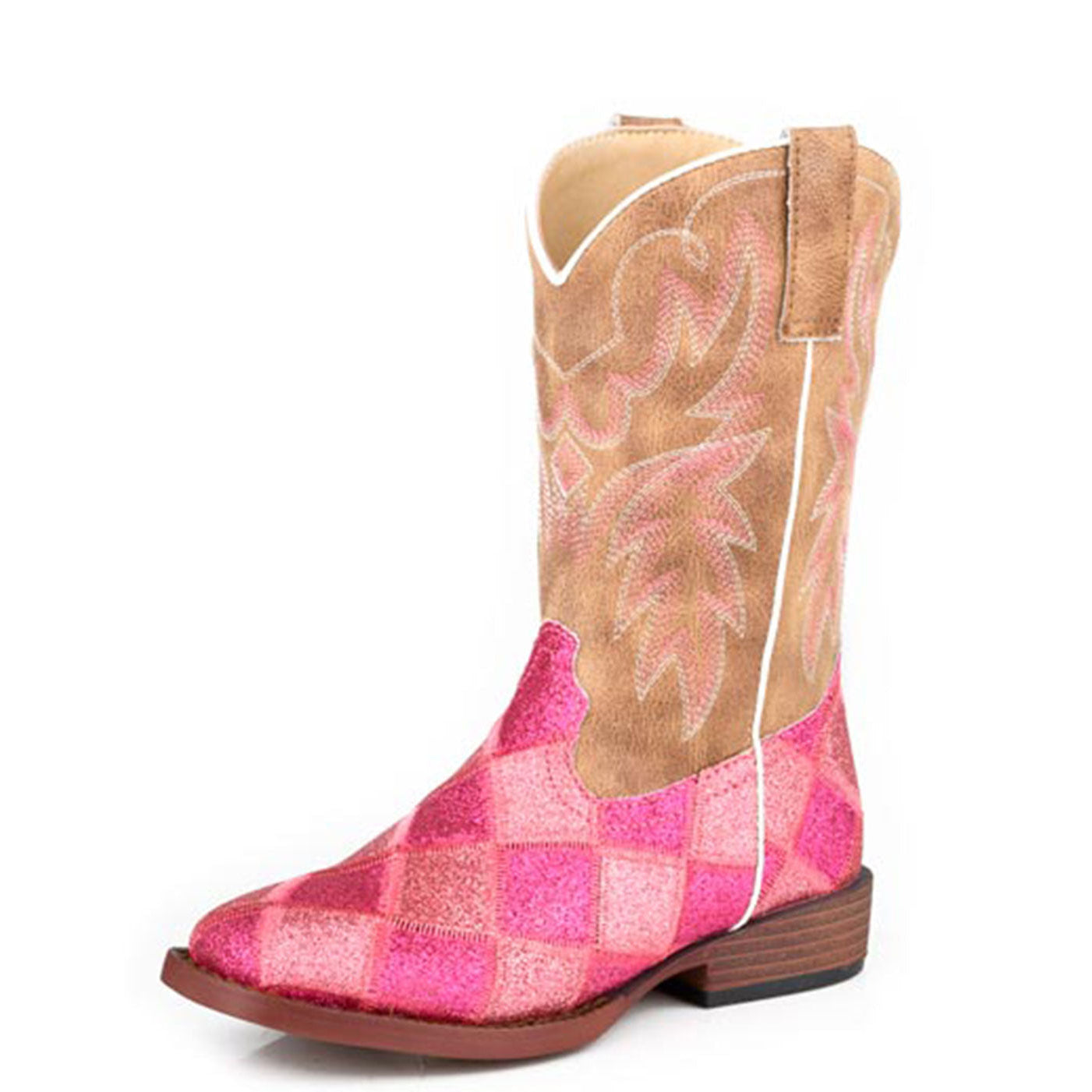 Roper Kids Glitter Blocks Western Boots (18901642) Pink/Tan