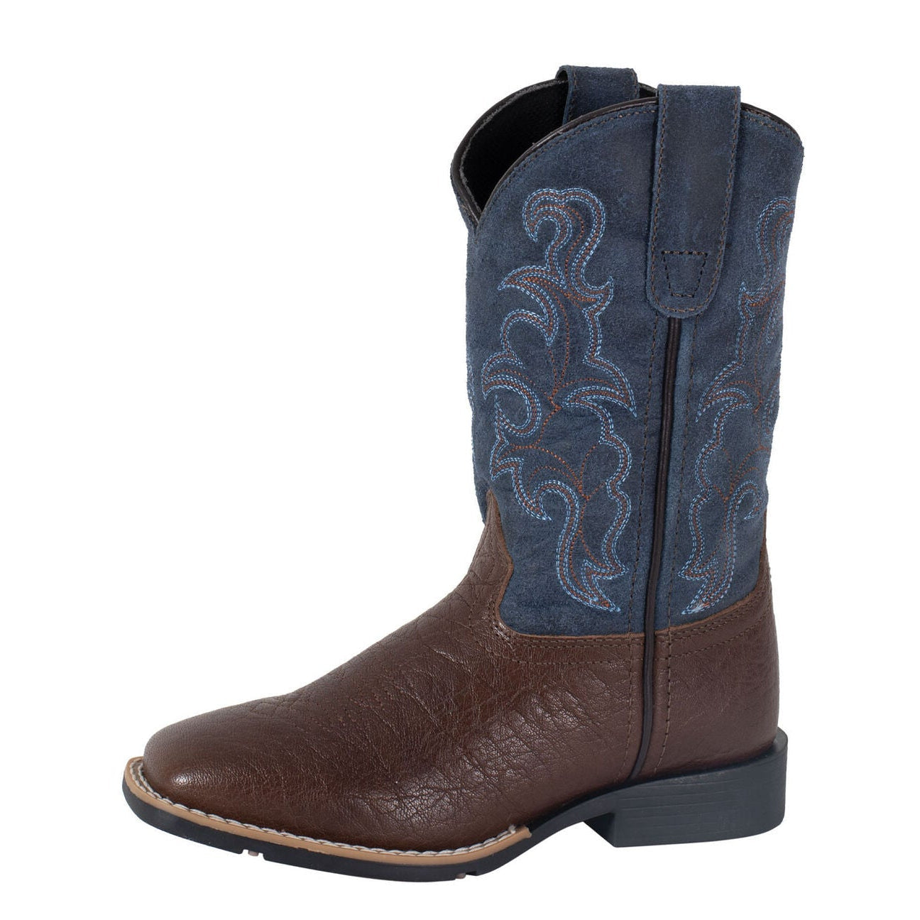 Roper Kids Gabriel Western Boots (18904781) Chocolate Leather/Waxy Blue Suede