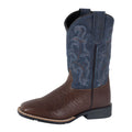 Roper Big Kids Gabriel Western Boots (19904781) Chocolate Leather/Waxy Blue Suede