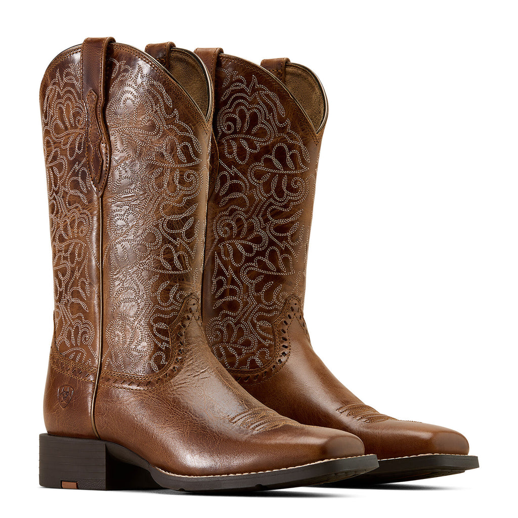 Ariat Womens Round Up Remuda Wide Square Toe Western Boots (10074322) Aged Tan