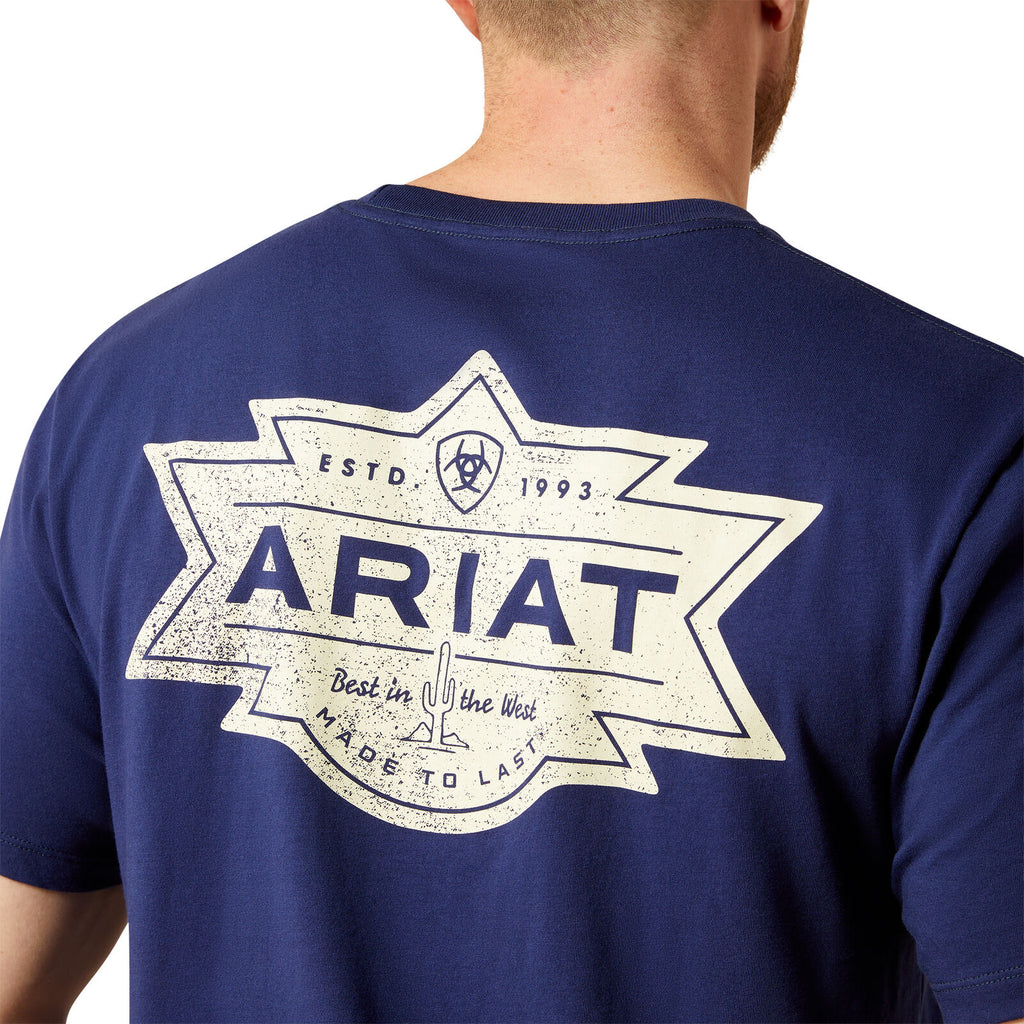 Ariat Mens Mesa Motif Lockup S/S Tee (10065904) Medieval Blue