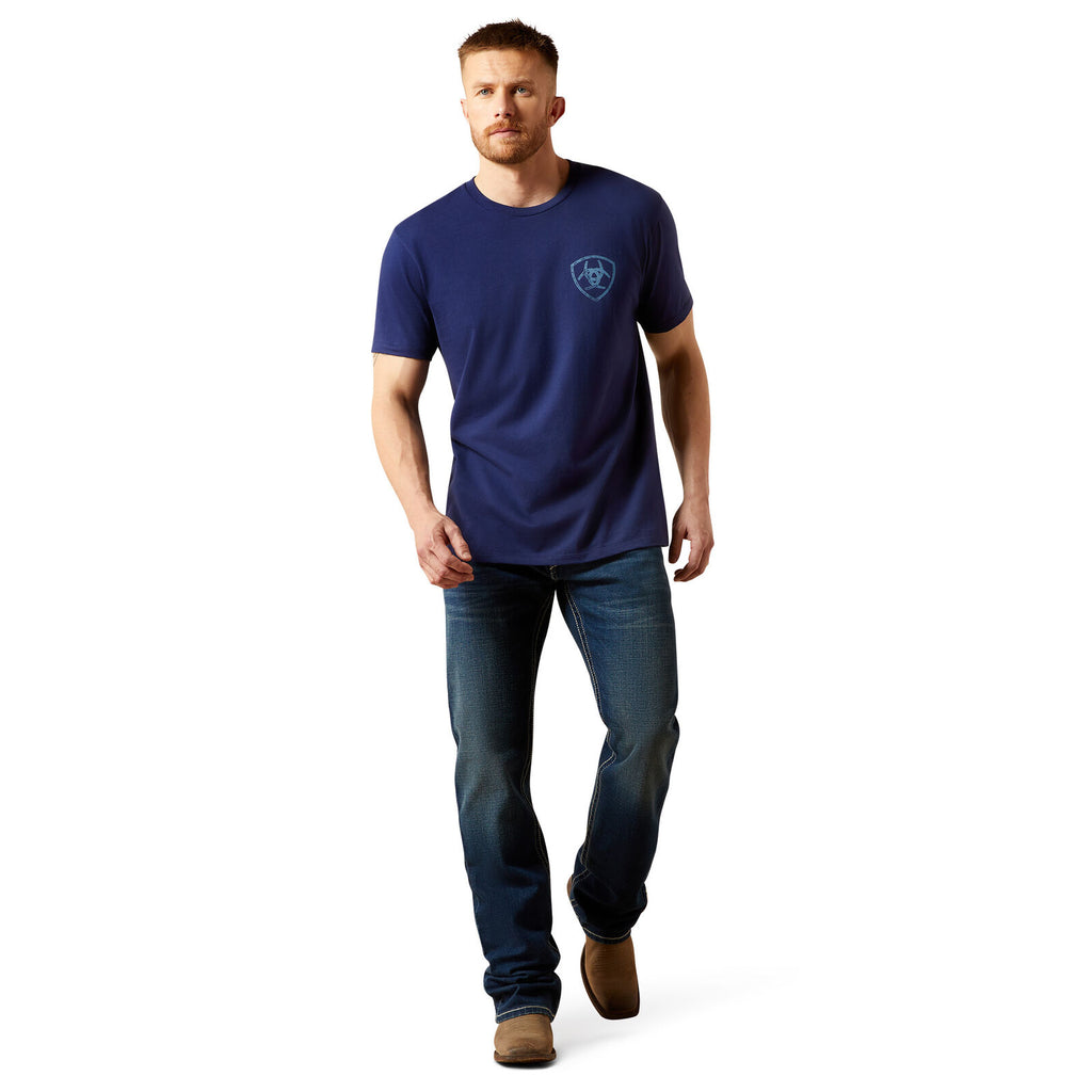 Ariat Mens New Vertical Logo S/S Tee (10065905) Medieval Blue