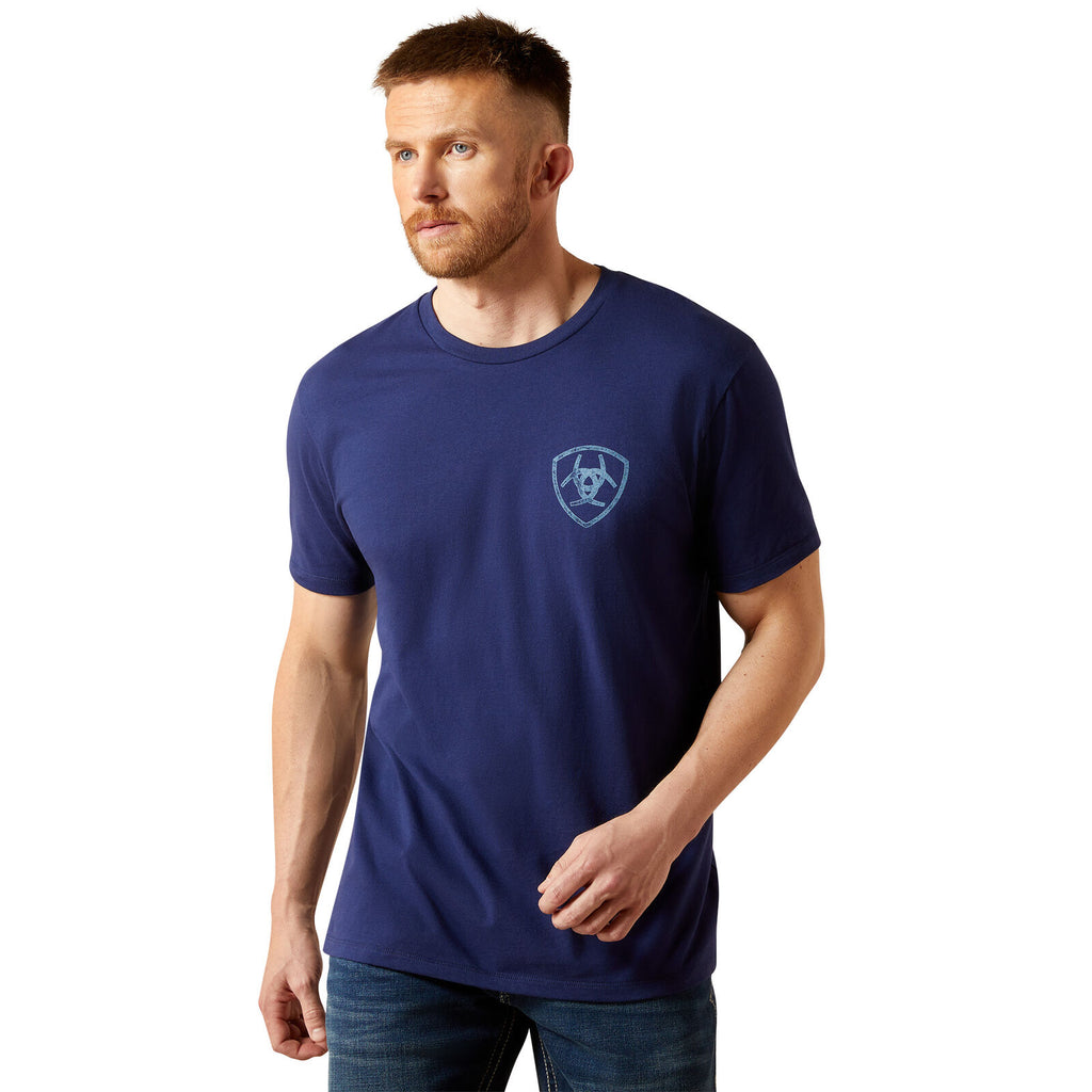 Ariat Mens New Vertical Logo S/S Tee (10065905) Medieval Blue