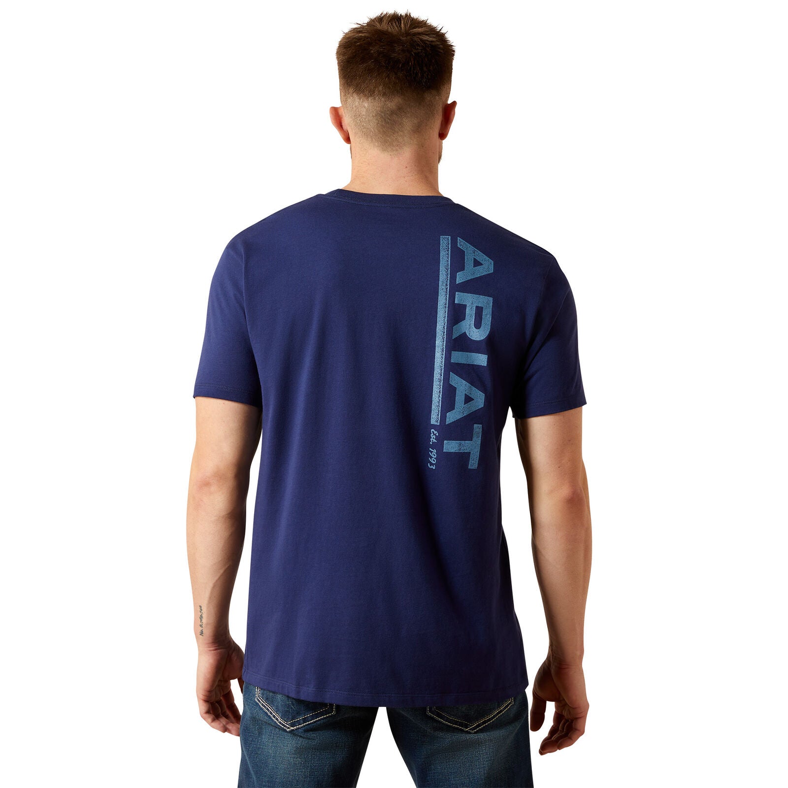 Ariat Mens New Vertical Logo S/S Tee (10065905) Medieval Blue