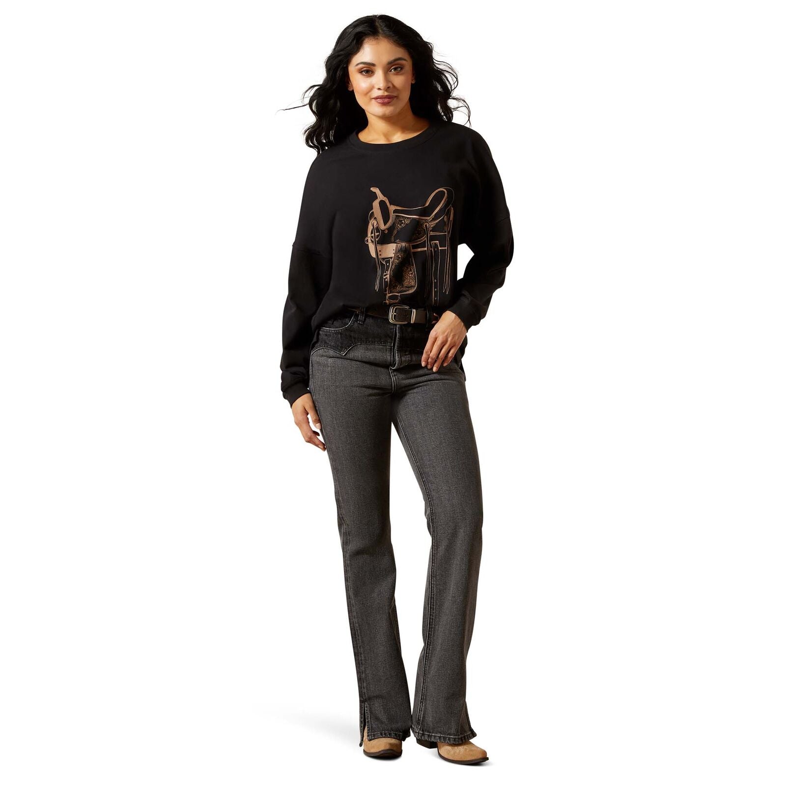 Ariat Womens Canvas Oversized L/S Tee (10065867) Black