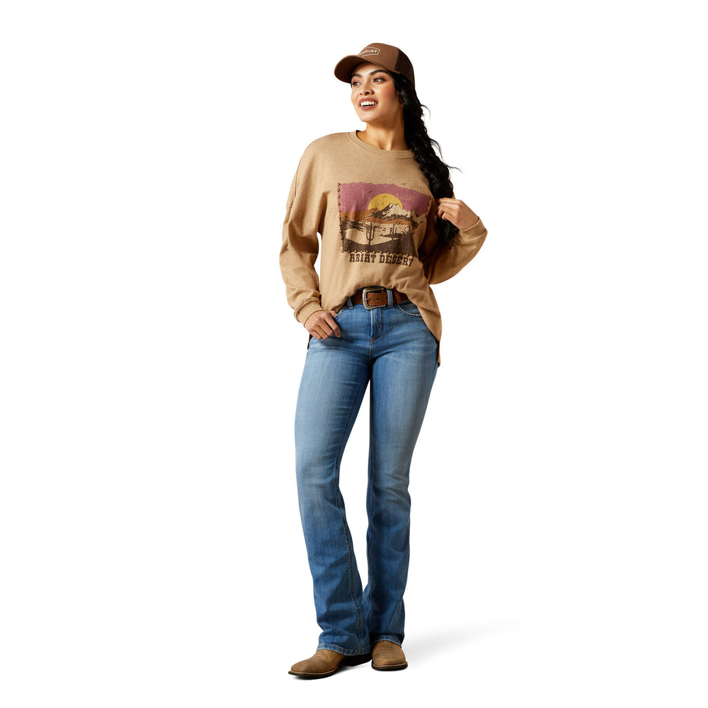 Ariat Womens Canvas Oversized L/S Tee (10065866) Dark Heather Oatmeal