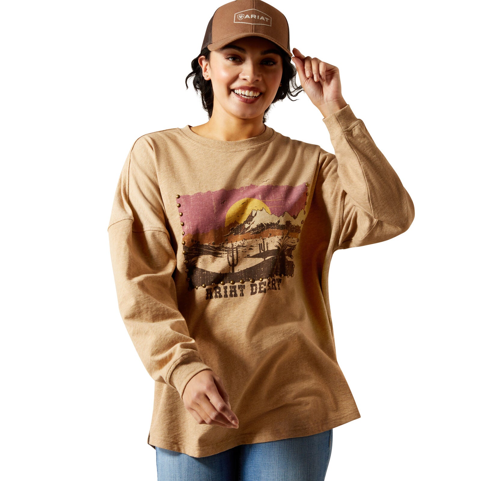 Ariat Womens Canvas Oversized L/S Tee (10065866) Dark Heather Oatmeal