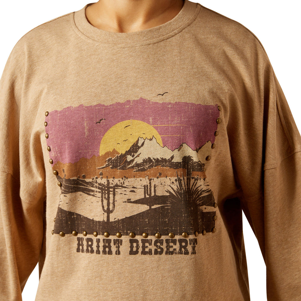 Ariat Womens Canvas Oversized L/S Tee (10065866) Dark Heather Oatmeal