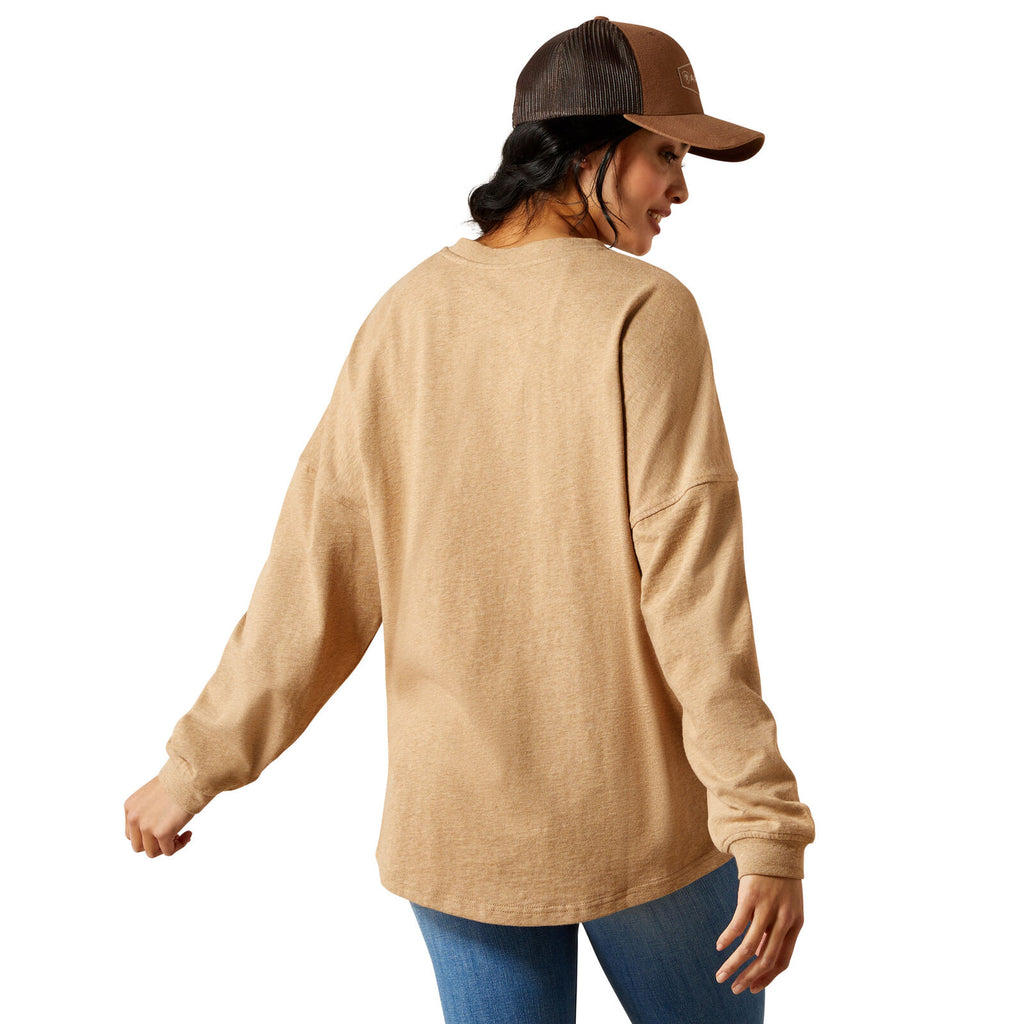 Ariat Womens Canvas Oversized L/S Tee (10065866) Dark Heather Oatmeal