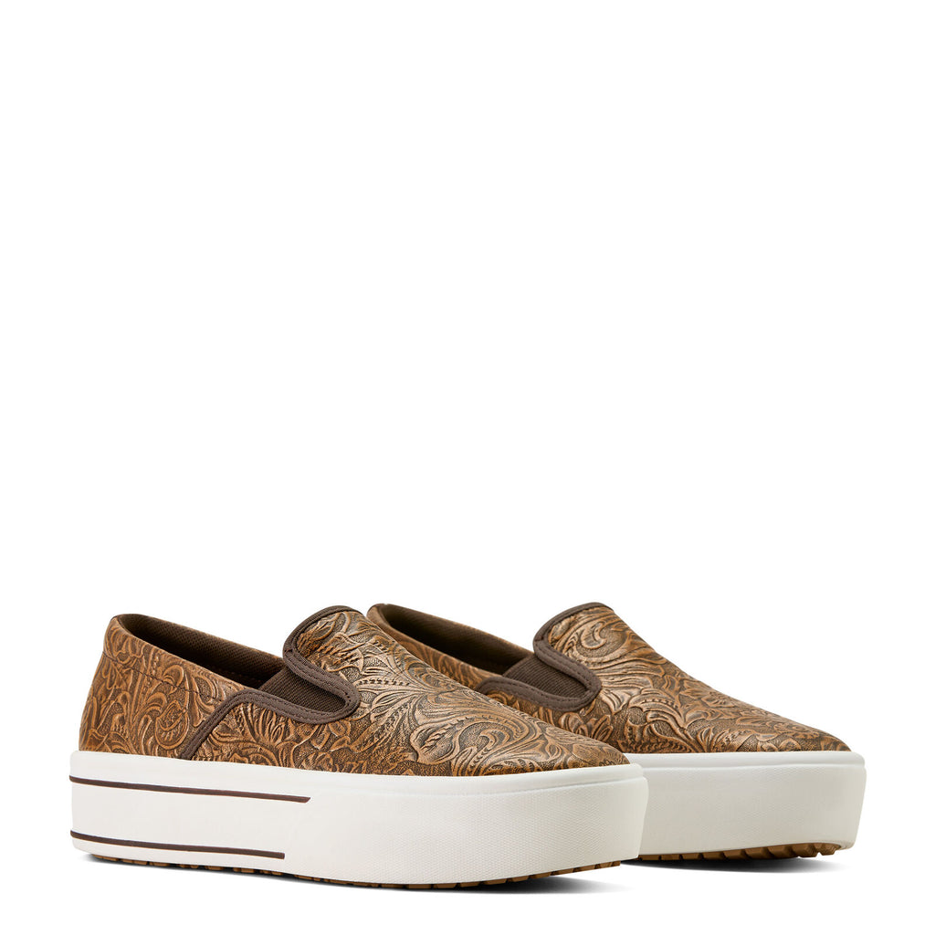 Ariat Womens Skylar Slip On Shoes (10074362) Brown Floral Emboss