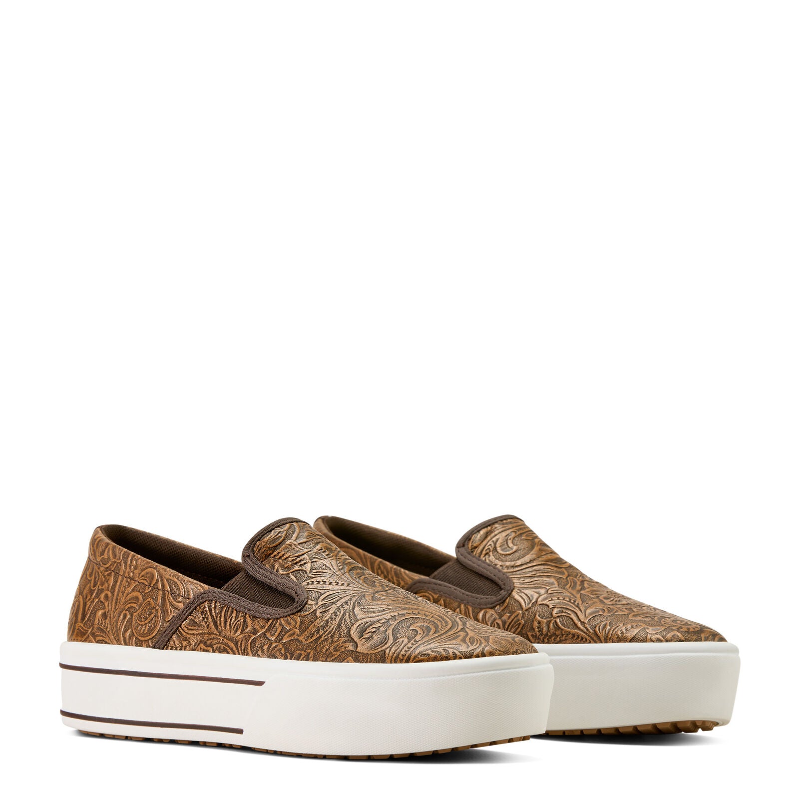 Ariat Womens Skylar Slip On Shoes (10074362) Brown Floral Emboss