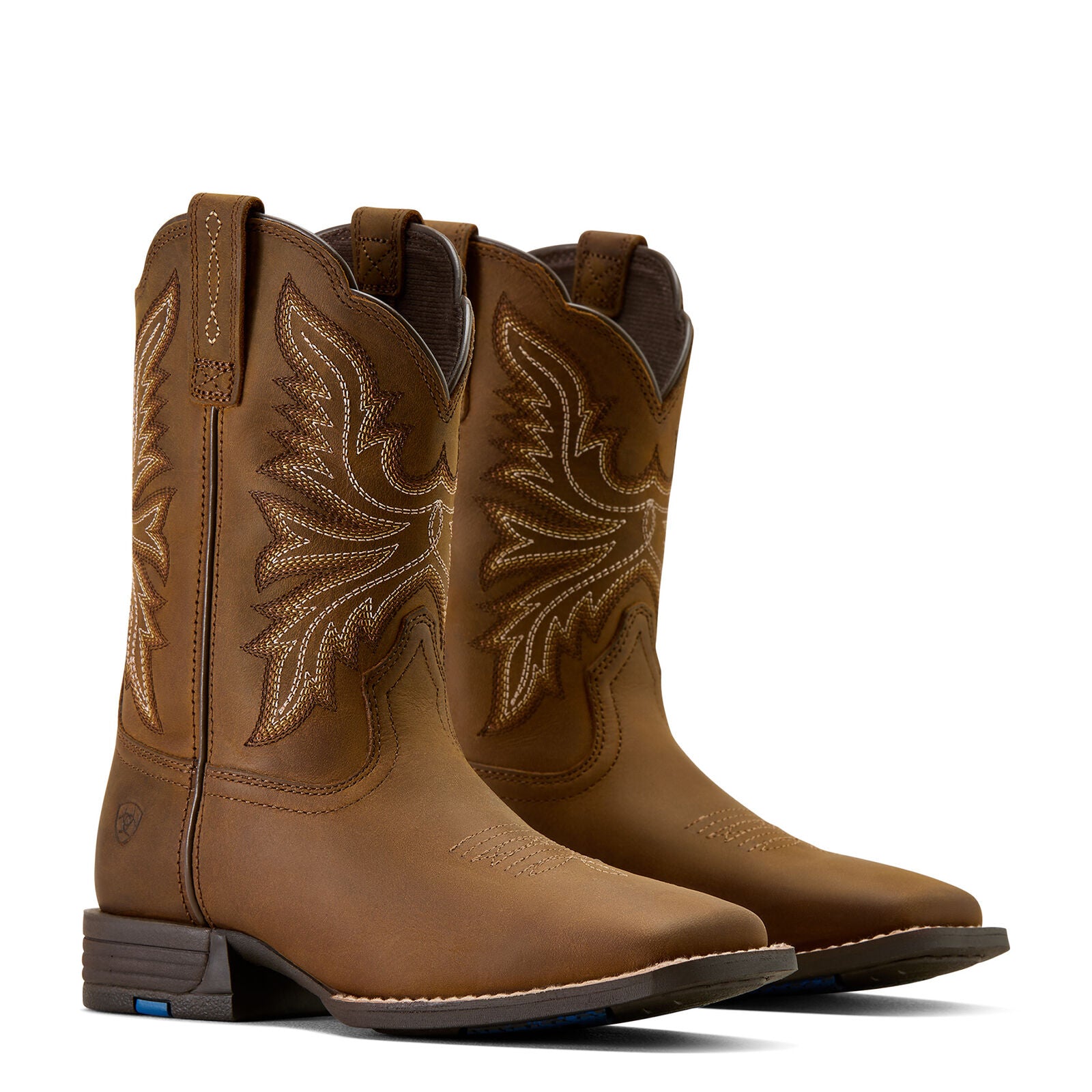 Ariat Childrens Westwood Wide Square Toe Western Boots (10074190) Distressed Brown