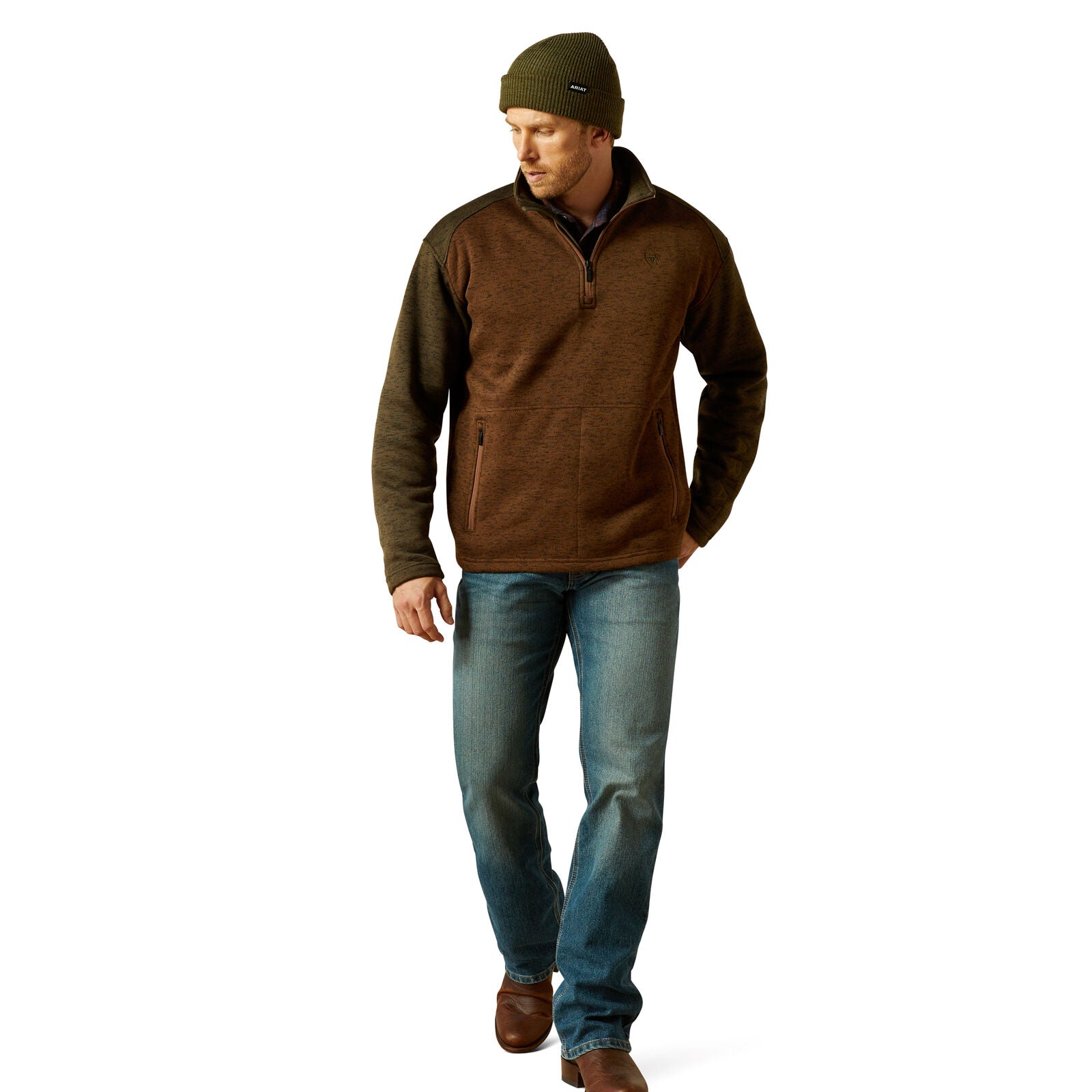 Ariat Mens Caldwell Logo 1/4 Zip Sweater (10062623) Carafe/Earth Green