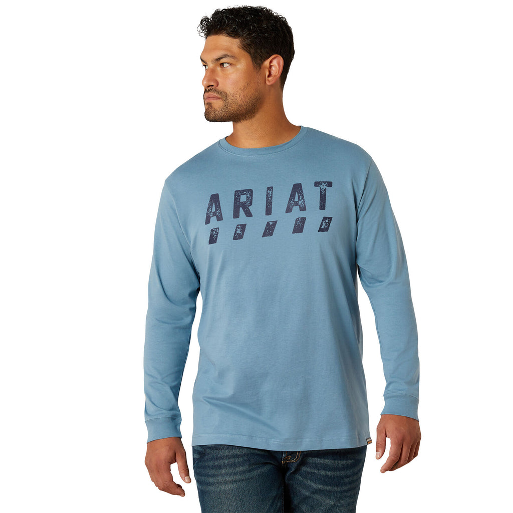 Ariat Mens Rebar Cotton Strong Logo L/S Tee (10062765) Bluestone
