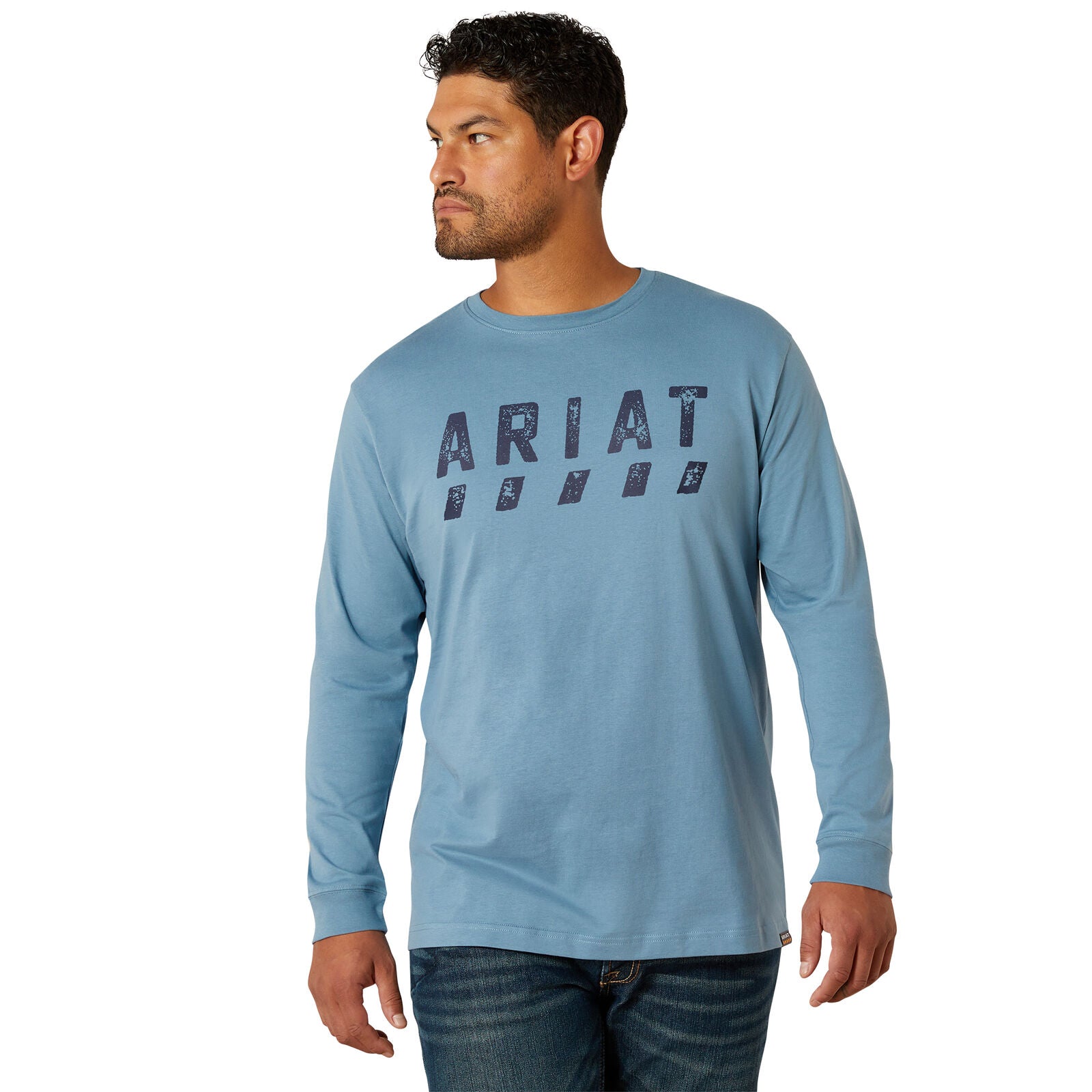 Ariat Mens Rebar Cotton Strong Logo L/S Tee (10062765) Bluestone
