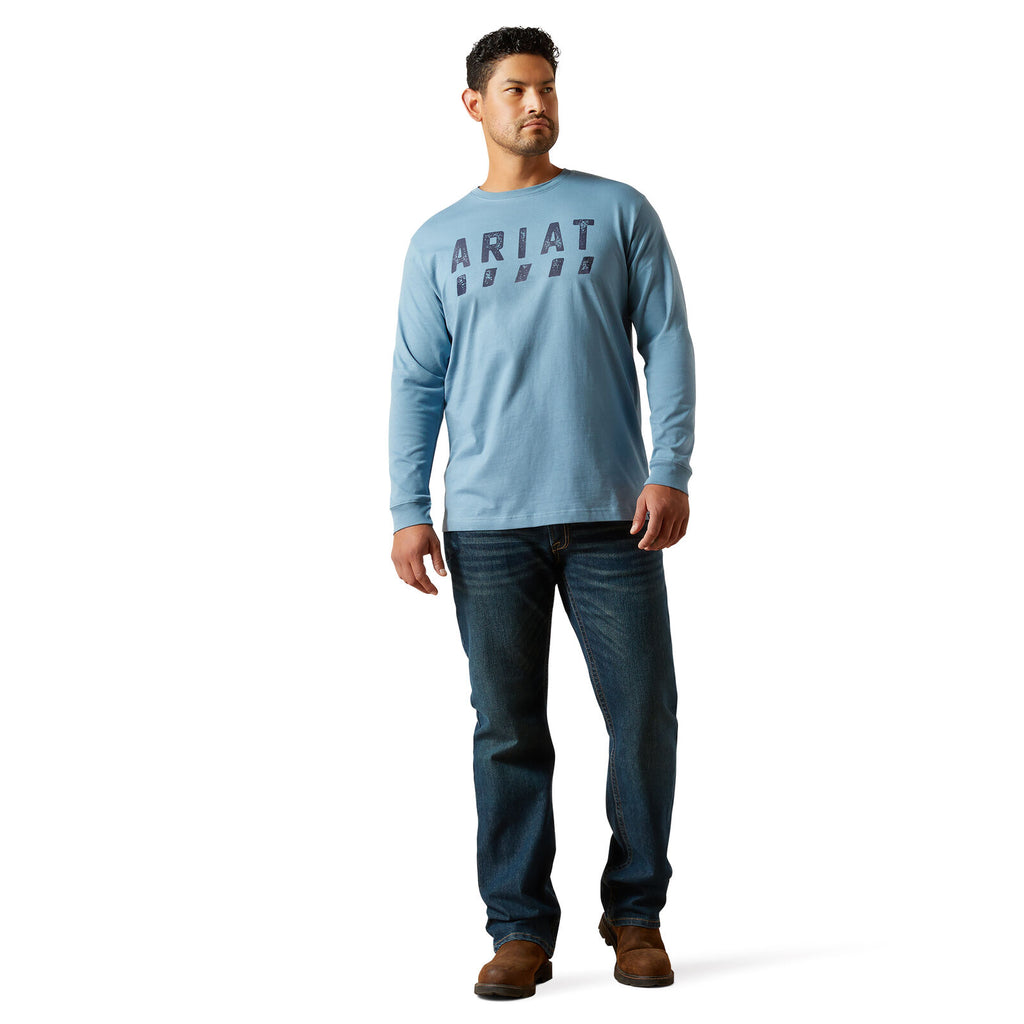 Ariat Mens Rebar Cotton Strong Logo L/S Tee (10062765) Bluestone