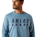 Ariat Mens Rebar Cotton Strong Logo L/S Tee (10062765) Bluestone