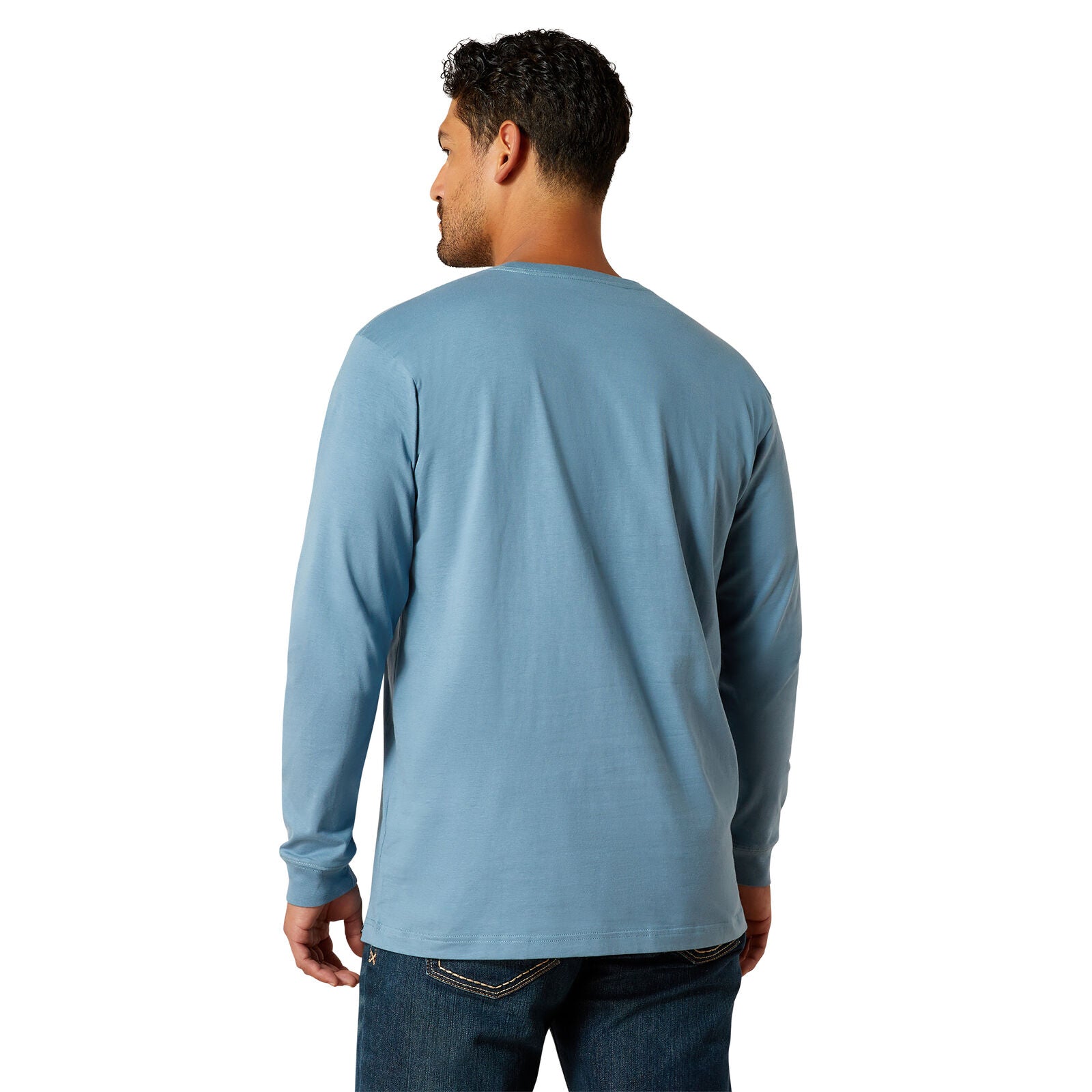 Ariat Mens Rebar Cotton Strong Logo L/S Tee (10062765) Bluestone