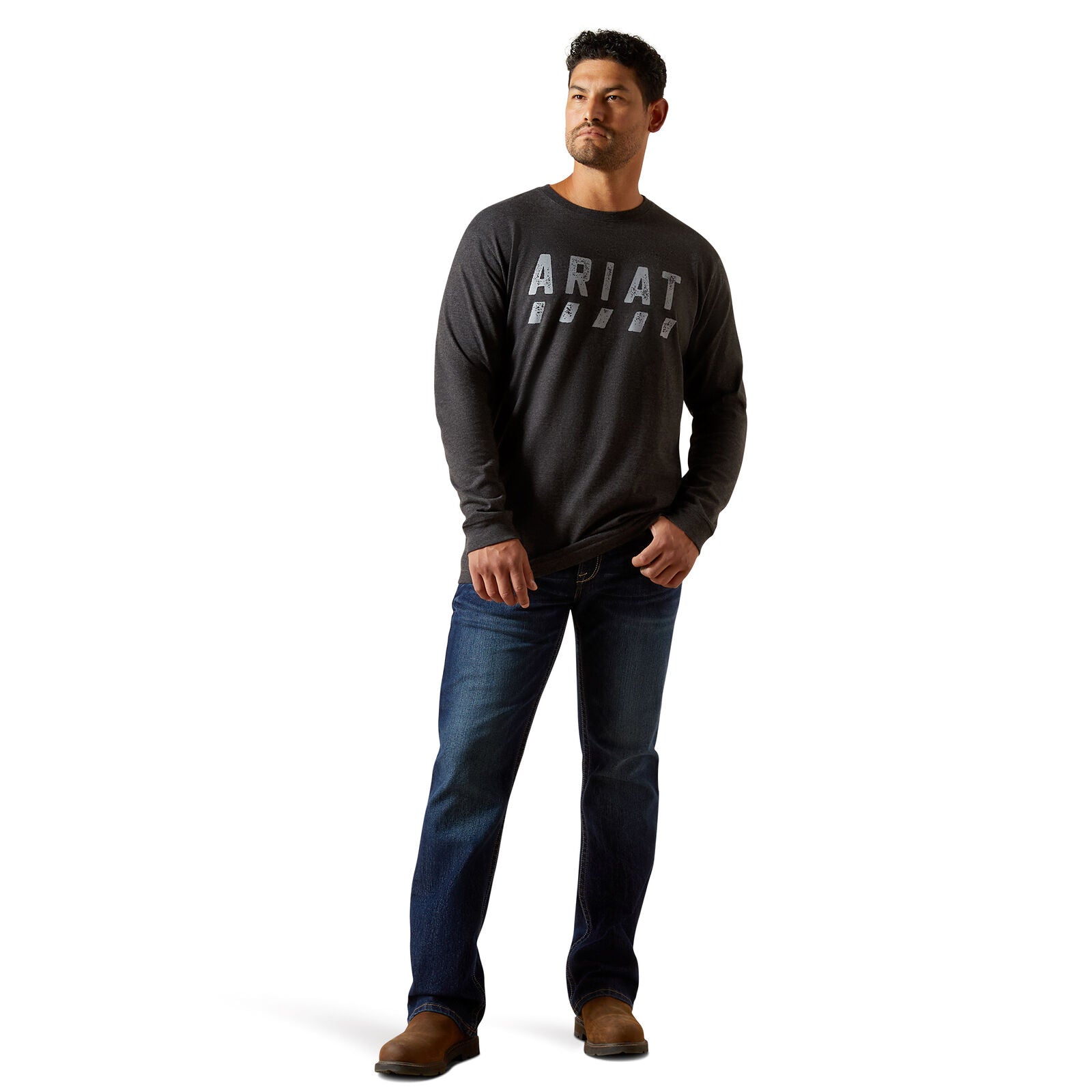 Ariat Mens Rebar Cotton Strong Logo L/S Tee (10062764) Charcoal Heather