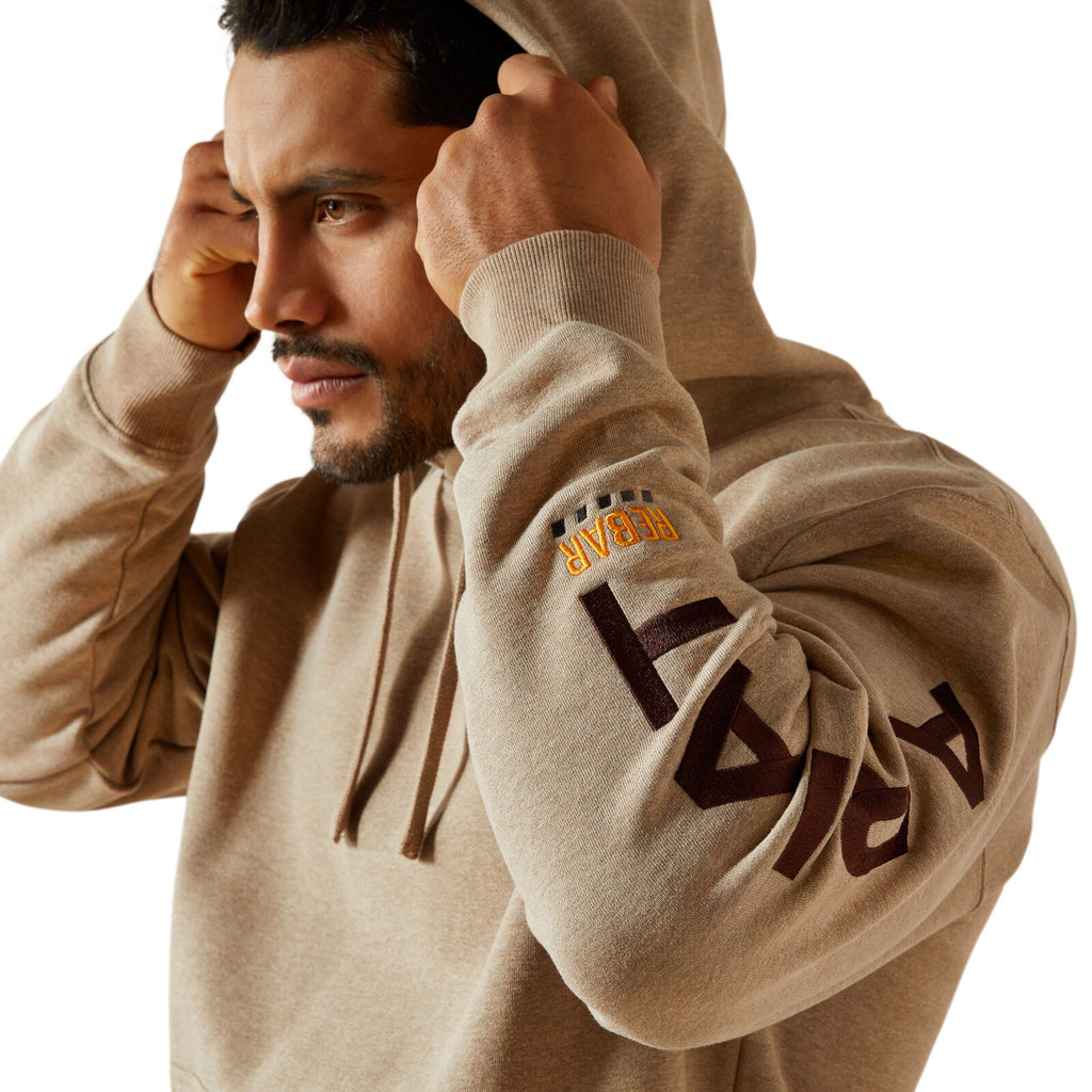 Ariat Mens Rebar Graphic Hoodie (10062529) Oatmeal Heather/Bitter Chocolate