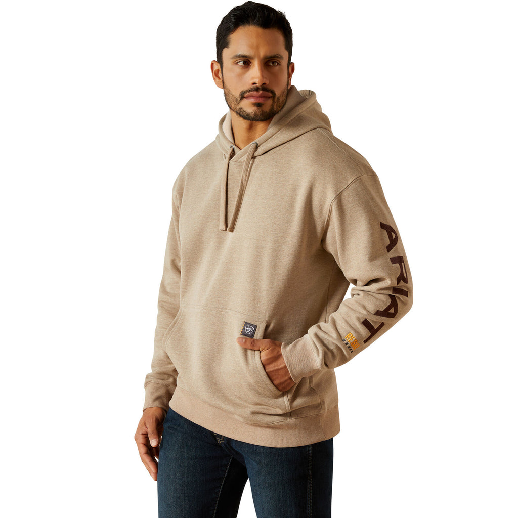 Ariat Mens Rebar Graphic Hoodie (10062529) Oatmeal Heather/Bitter Chocolate