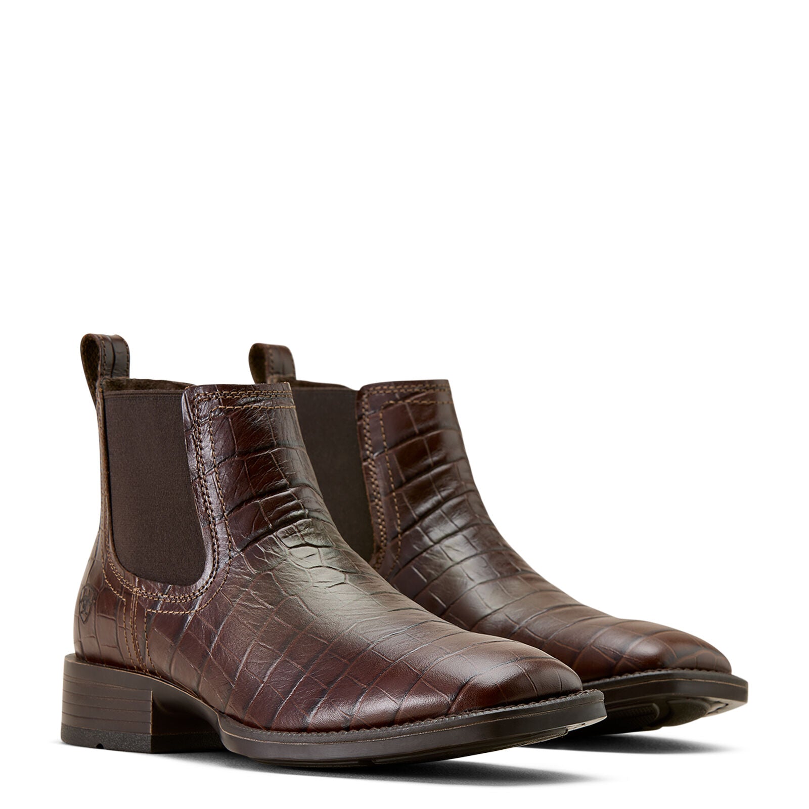 Ariat Mens Booker Chelsea Wide Square Toe Western Boots (10074162) Chocolate Croc Print