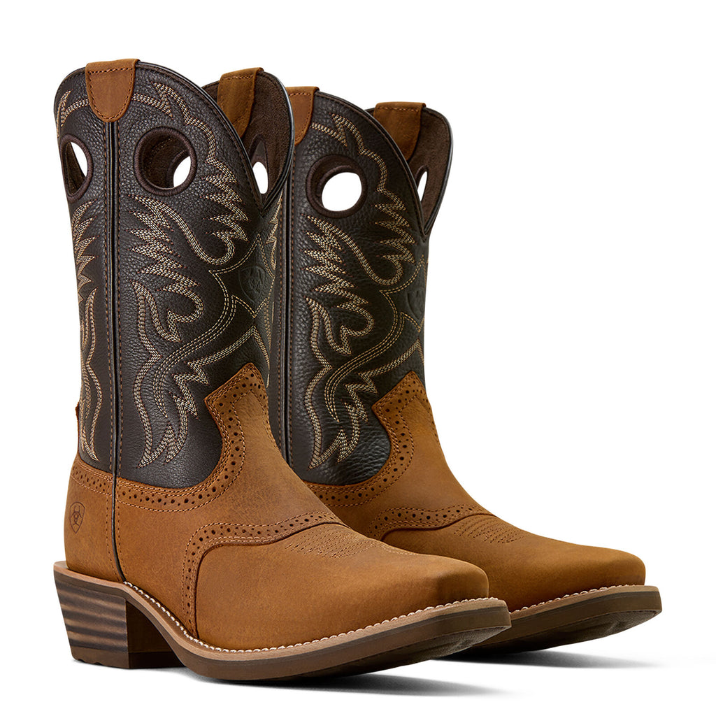 Ariat Mens Heritage Roughstock Square Toe Western Boots (10074219) Status Brown/Chocolate Smoke