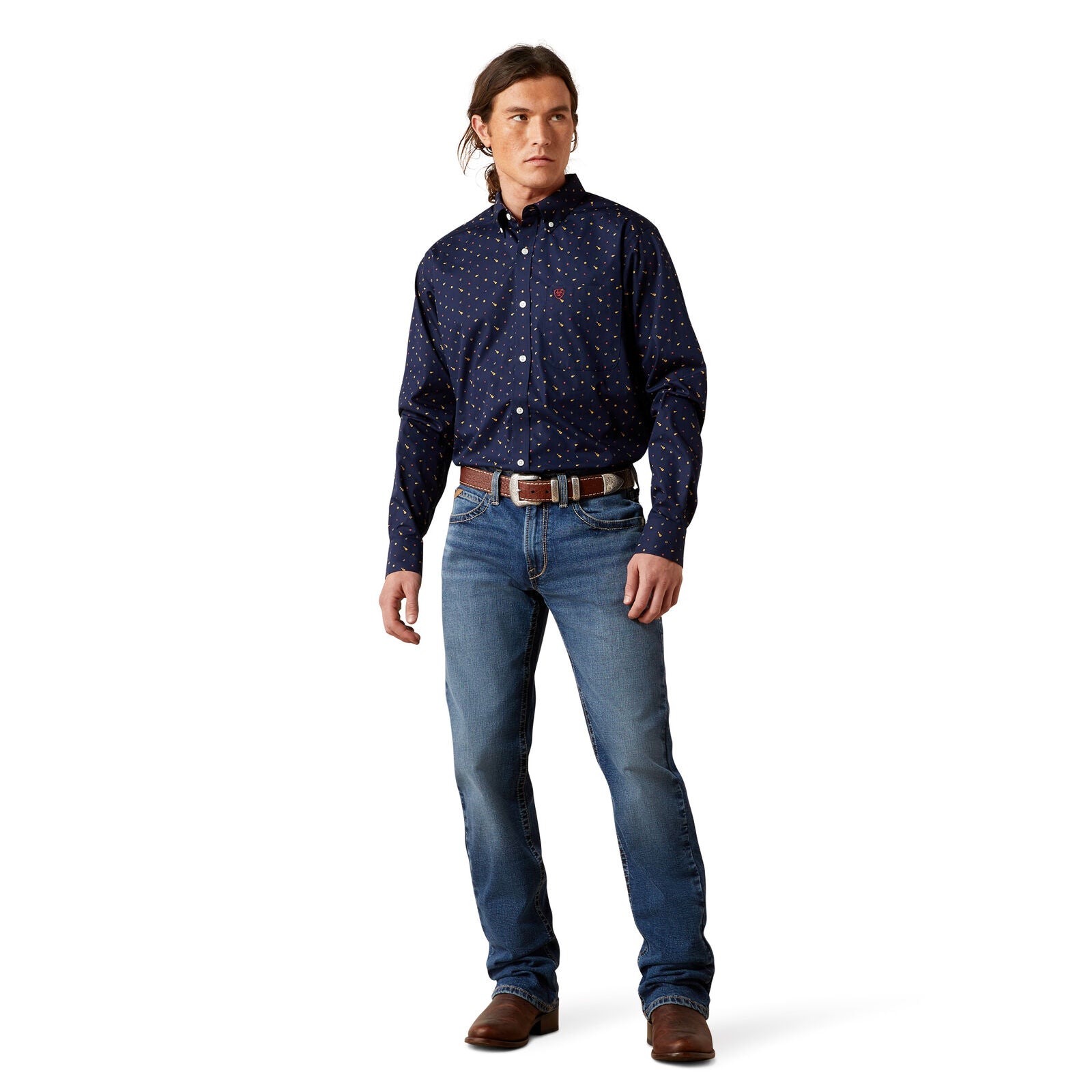 Ariat Mens Wrinkle Free Beaux Fitted L/S Shirt (10065802) Navy