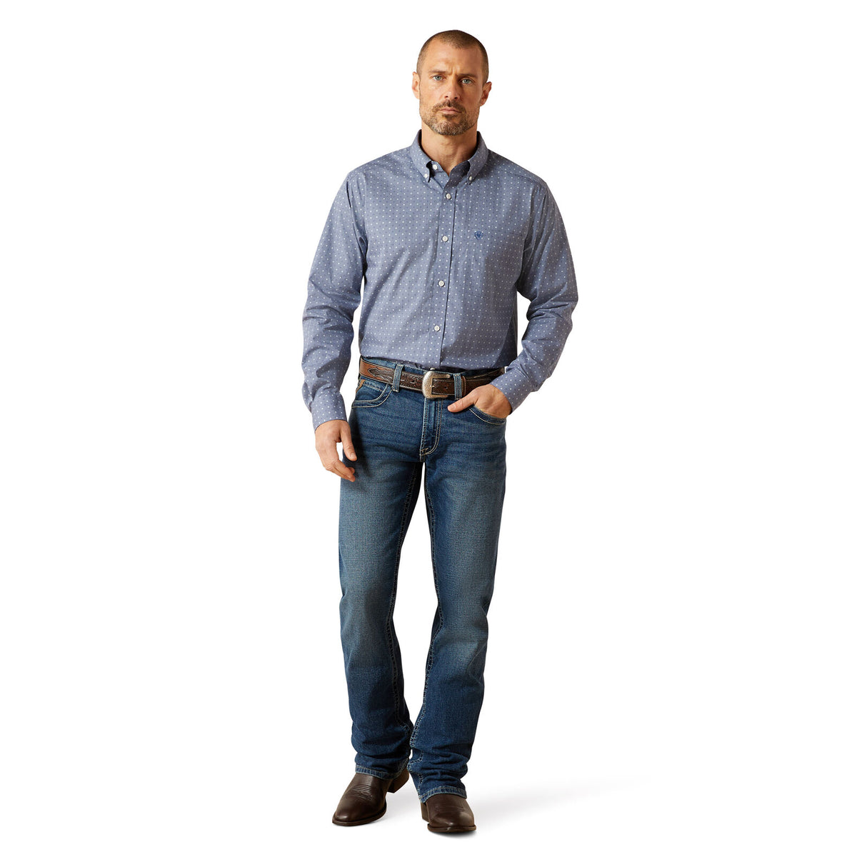 Ariat Mens Wrinkle Free Blaine Fitted L/S Shirt (10065803) Grey