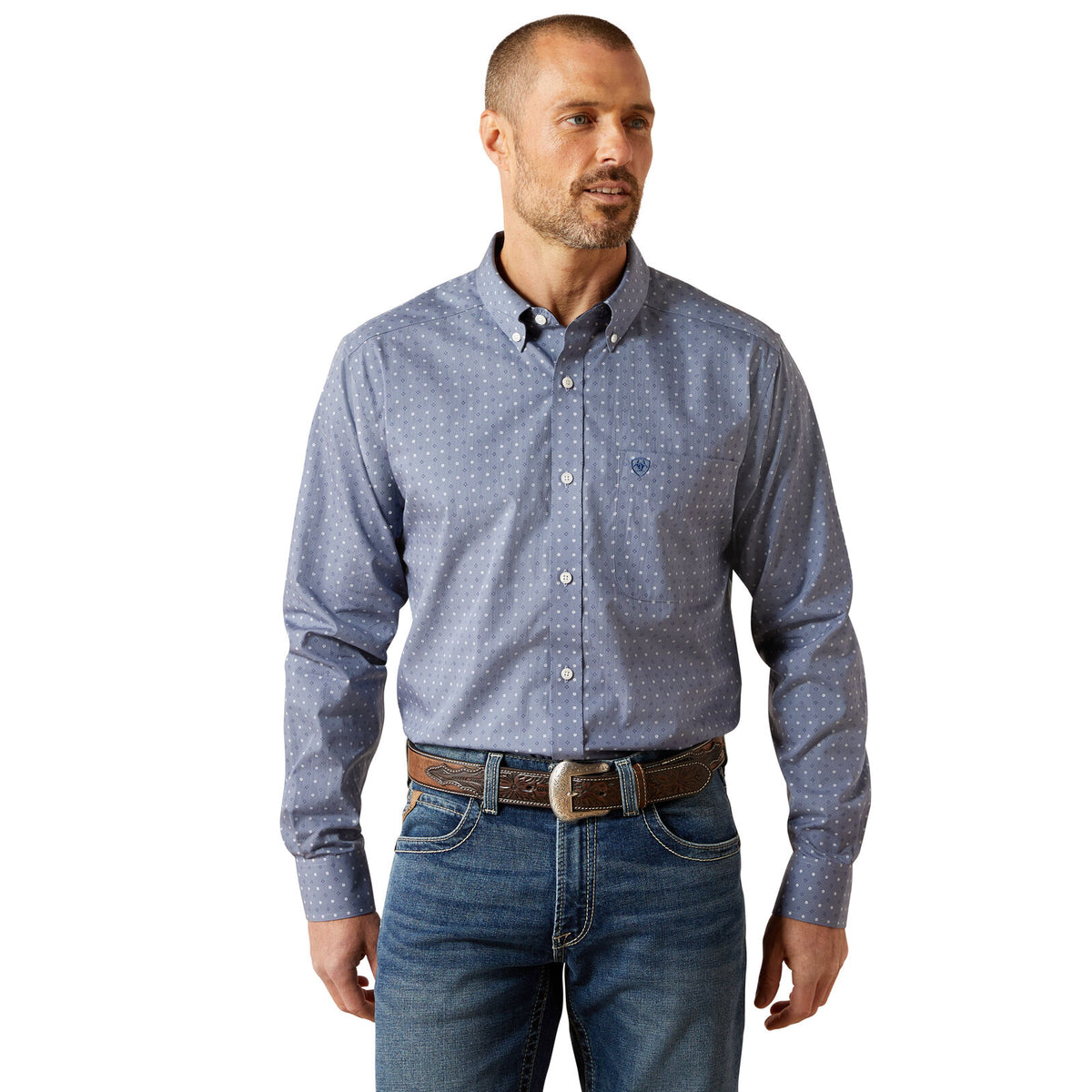 Ariat Mens Wrinkle Free Blaine Fitted L/S Shirt (10065803) Grey
