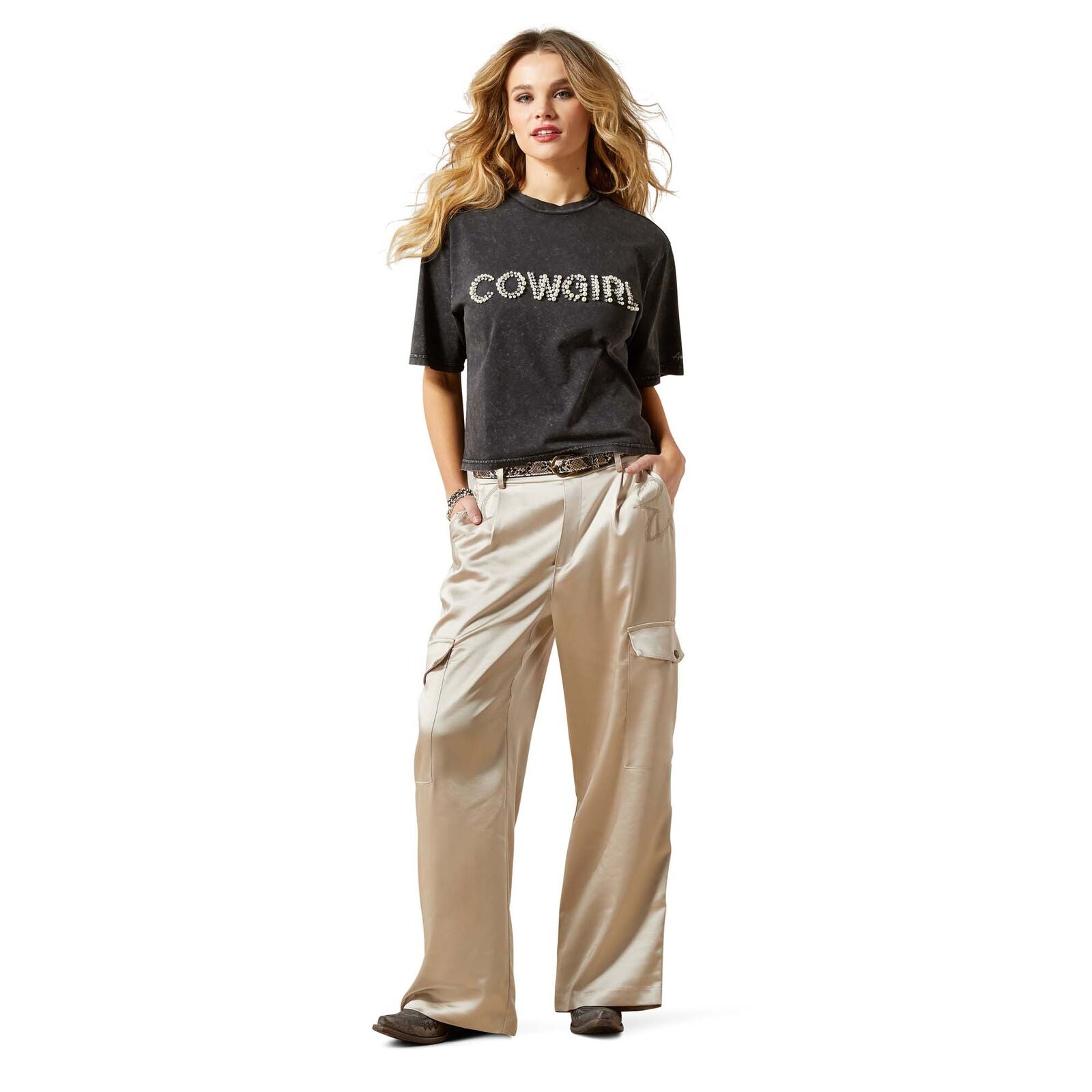 Ariat Womens Pearl S/S Tee (10065990) Washed Black