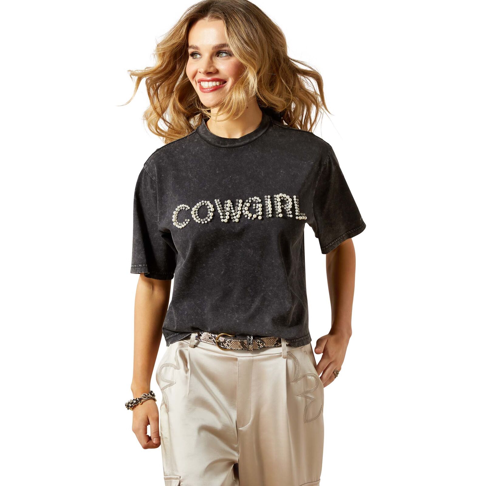 Ariat Womens Pearl S/S Tee (10065990) Washed Black
