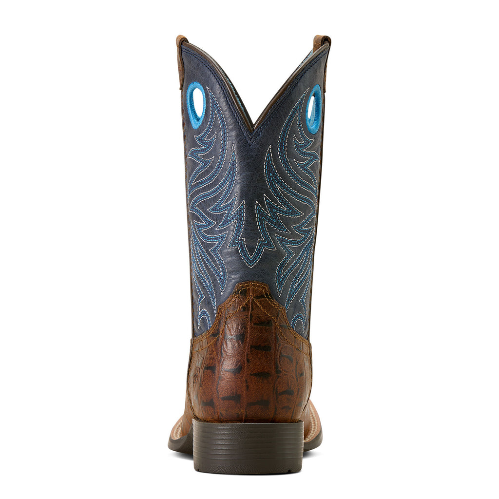 Ariat Childrens Knox Wide Square Toe Western Boots (10074192) Brown Crocodile Print/Navy