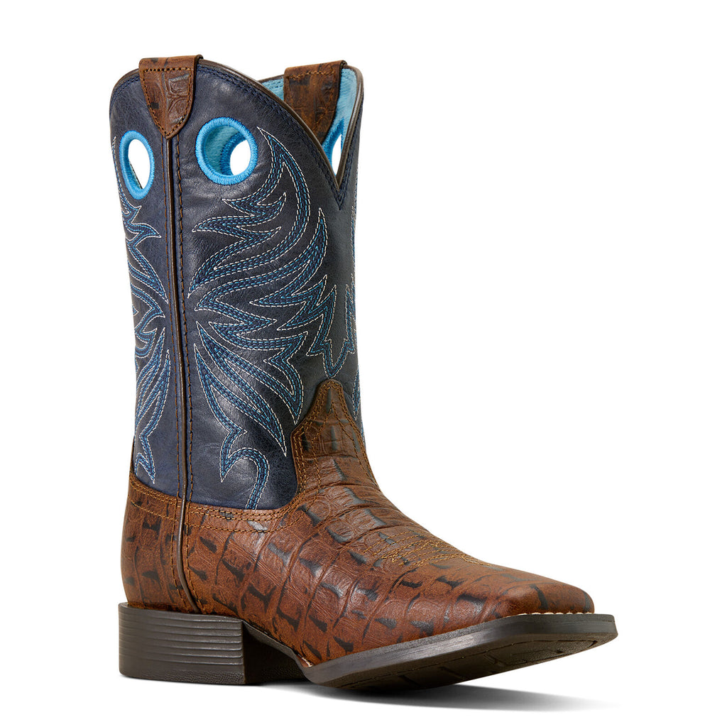 Ariat Childrens Knox Wide Square Toe Western Boots (10074192) Brown Crocodile Print/Navy