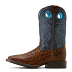 Ariat Childrens Knox Wide Square Toe Western Boots (10074192) Brown Crocodile Print/Navy