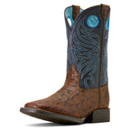 Ariat Childrens Knox Wide Square Toe Western Boots (10074192) Brown Crocodile Print/Navy