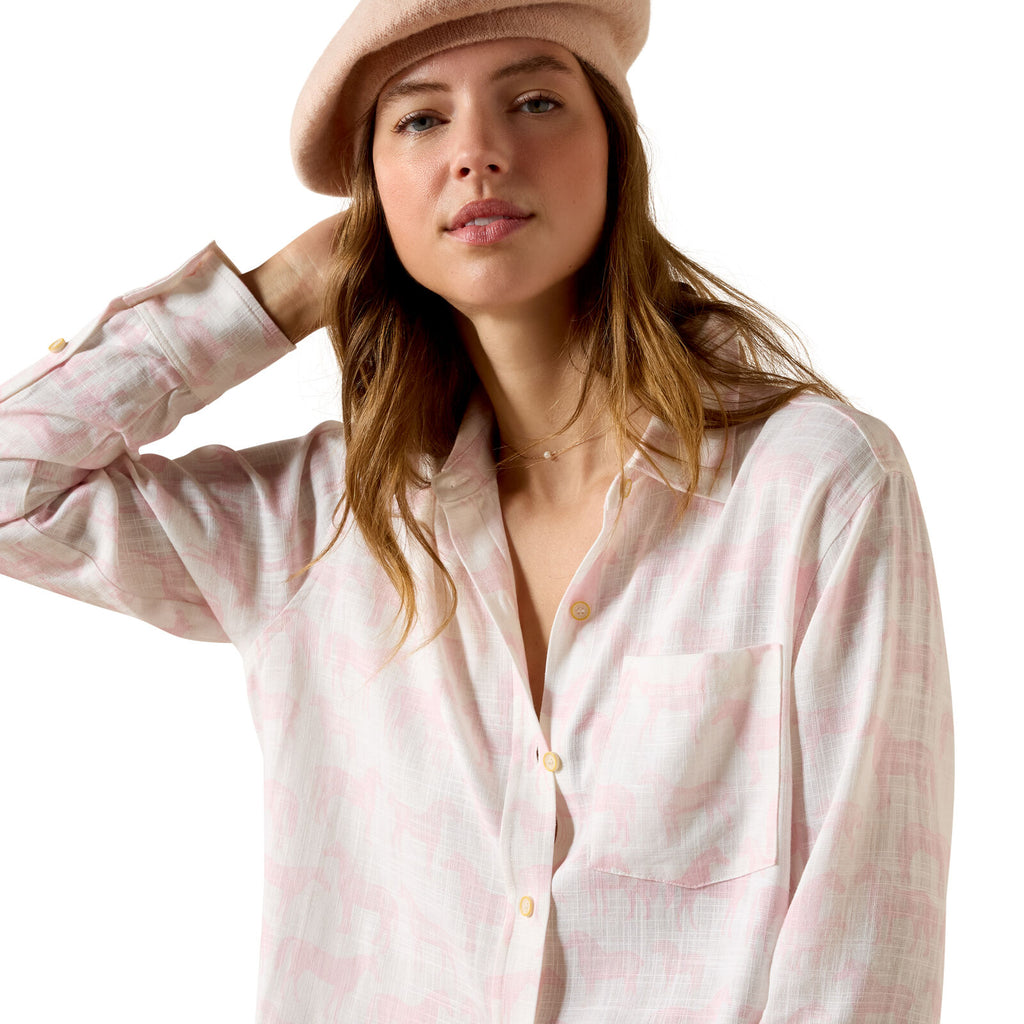 Ariat Womens Rudford L/S Shirt (10072746) Icy Pink Horse Print