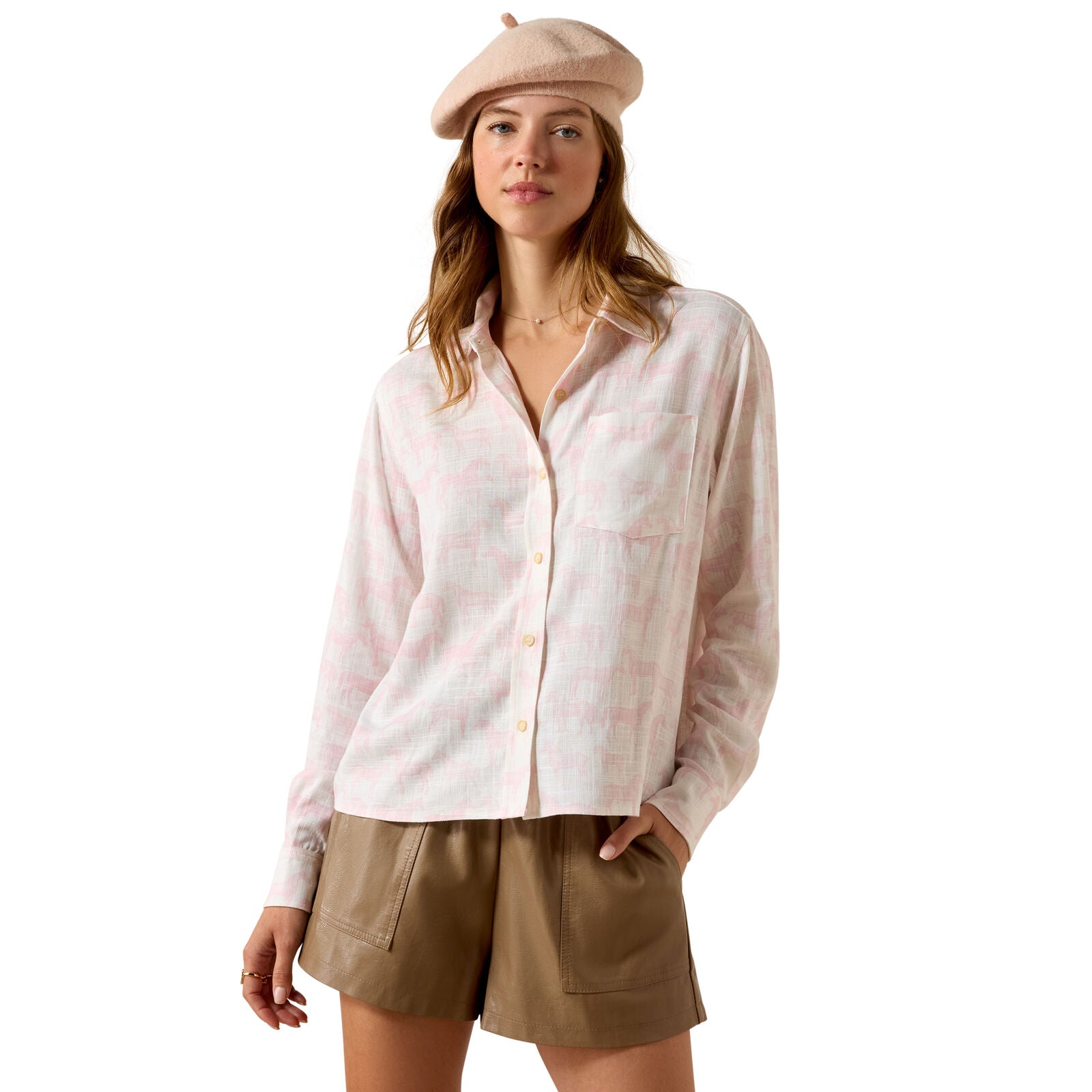Ariat Womens Rudford L/S Shirt (10072746) Icy Pink Horse Print
