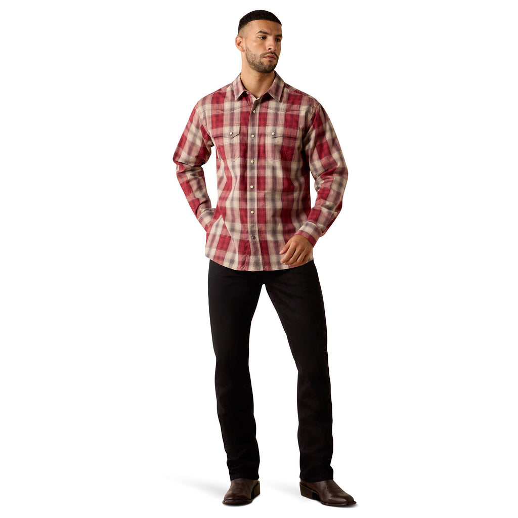 Ariat Mens Retro Hawthorne Fitted Snap L/S Shirt (10071645) Brick Red Plaid